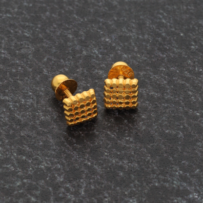 Gold Stud Square Shaped Earrings 22KT - FKJERN22K9071