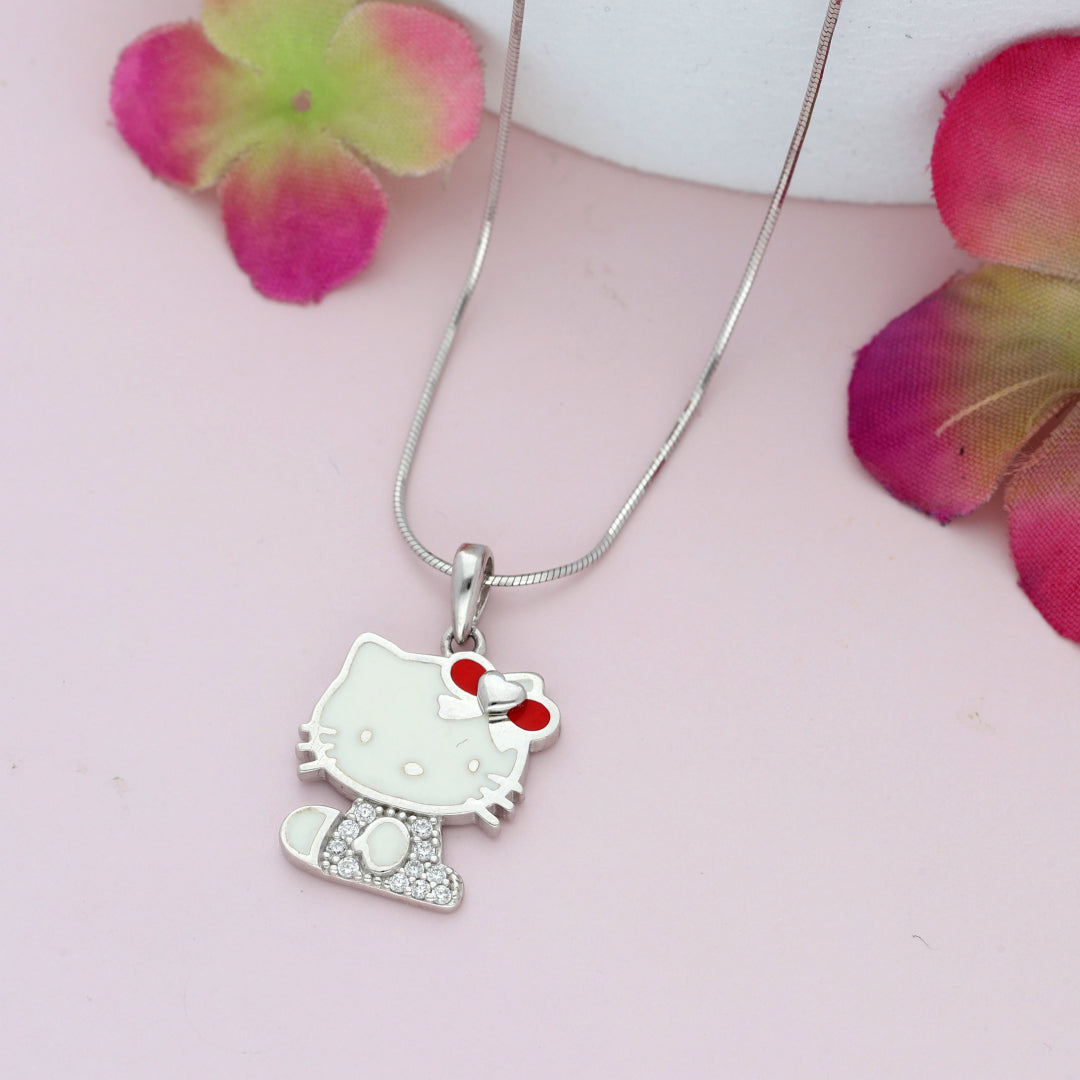 Sterling Silver 925 Hello Kitty Shaped Necklace - FKJNKLSL9460