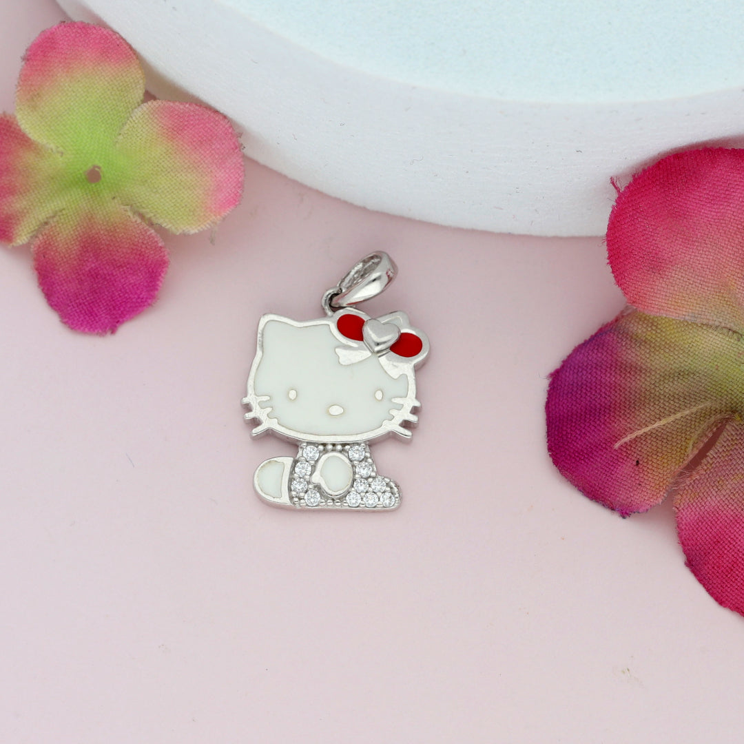 Sterling Silver 925 Hello Kitty Shaped Pendant - FKJPNDSL9460