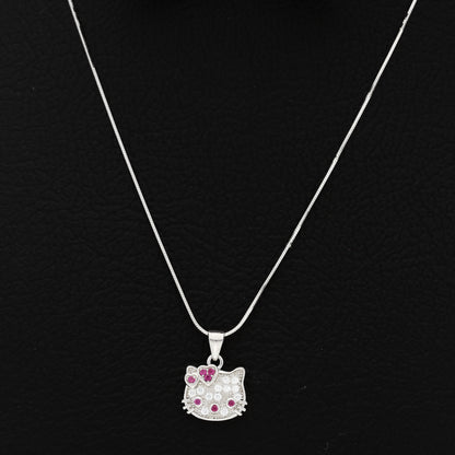 Sterling Silver 925 Hello Kitty Shaped Pendant Set (Necklace & Earrings) - FKJNKLSTSL9462