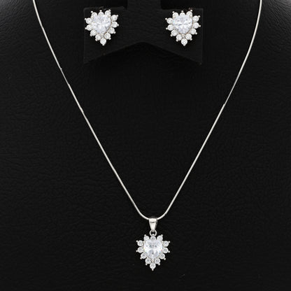 Sterling Silver 925 Heart Shaped Pendant Set (Necklace & Earrings) - FKJNKLSTSL9463