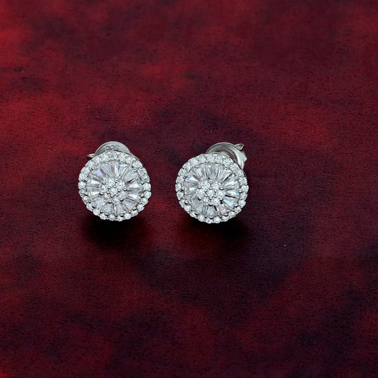 Sterling Silver 925 Round Flower Shaped Earring - FKJERNSL9466