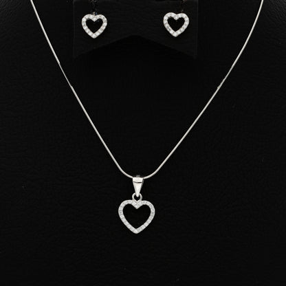 Sterling Silver 925 Heart Shaped Pendant Set (Necklace & Earrings) - FKJNKLSTSL9459