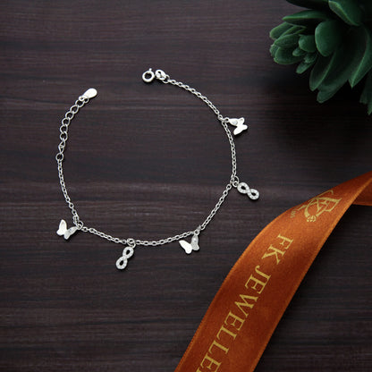 Sterling Silver 925 infinity & Butterfly Shaped Bracelets - FKJBRLSL9470