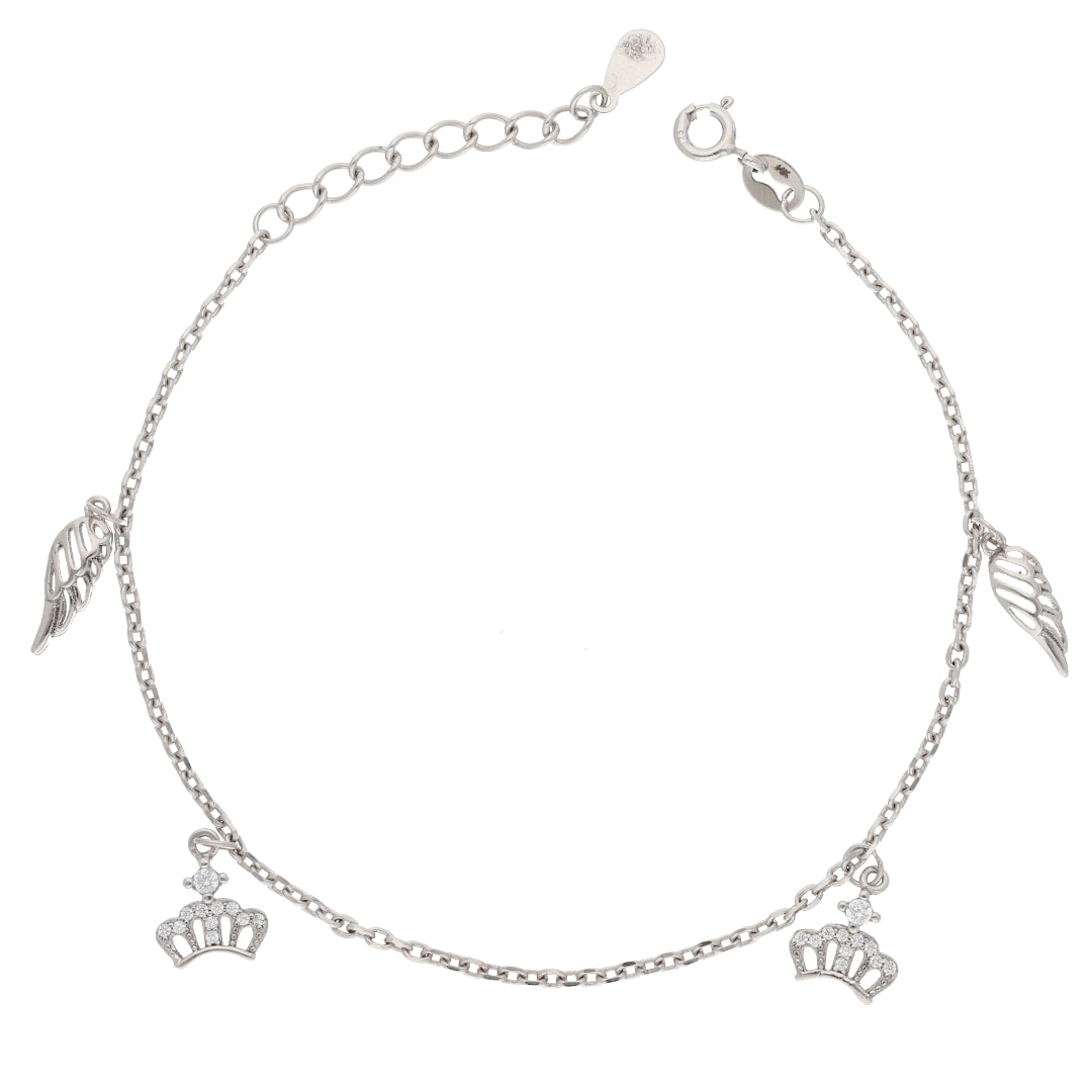 Sterling Silver 925 Crown & Angel Wing Shaped Bracelets - FKJBRLSL9472