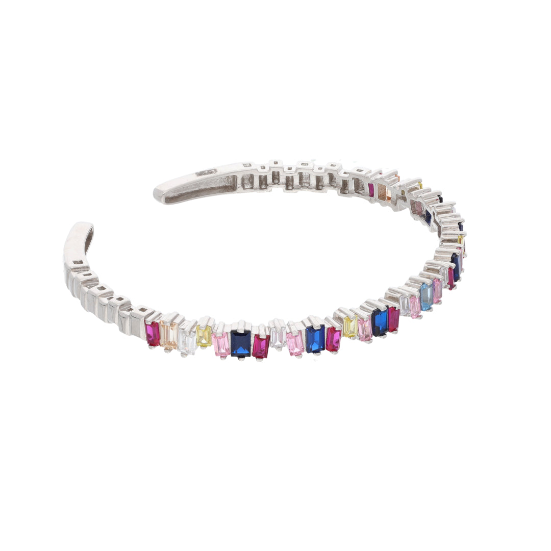 Sterling Silver 925 Multicolor Baguette Stone Studded Bangle - FKJBNGSL9477