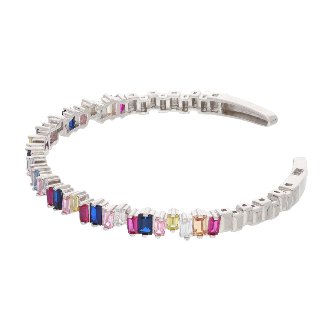 Sterling Silver 925 Multicolor Baguette Stone Studded Bangle - FKJBNGSL9477