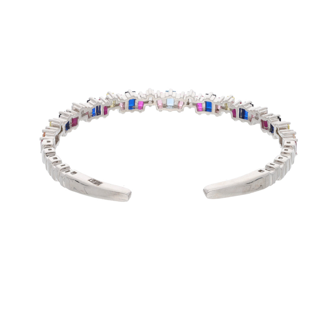 Sterling Silver 925 Multicolor Baguette Stone Studded Bangle - FKJBNGSL9477