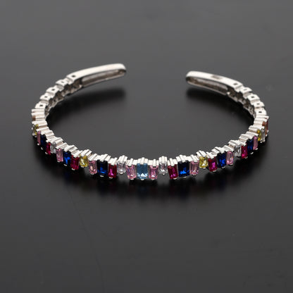 Sterling Silver 925 Multicolor Baguette Stone Studded Bangle - FKJBNGSL9477