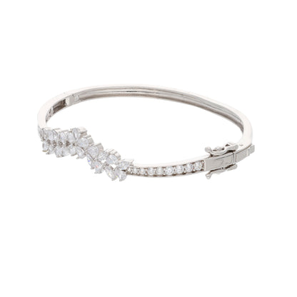 Sterling Silver 925 Flower Zirconia Bangle - FKJBNGSL9478