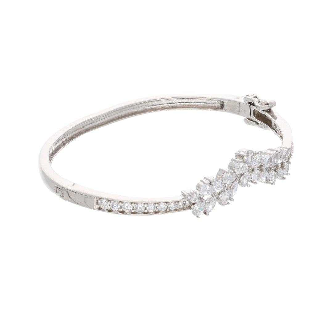 Sterling Silver 925 Flower Zirconia Bangle - FKJBNGSL9478