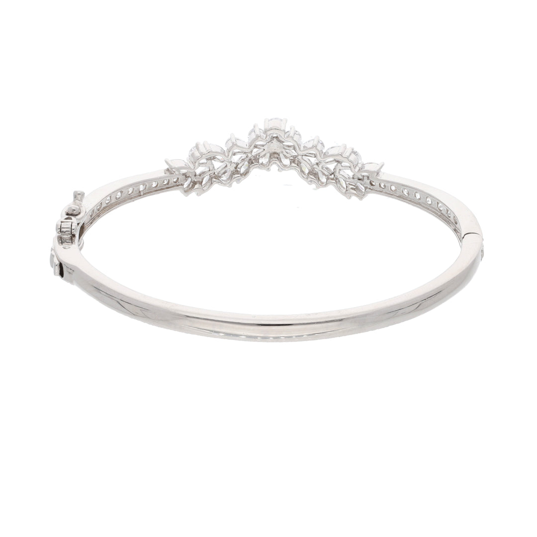 Sterling Silver 925 Flower Zirconia Bangle - FKJBNGSL9478