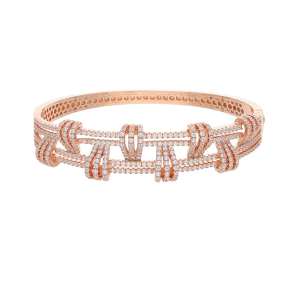 Sterling Silver 925 Double Layer Design Zirconia Rose Gold Plated Bangle - FKJBNGSL9482