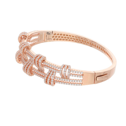 Sterling Silver 925 Double Layer Design Zirconia Rose Gold Plated Bangle - FKJBNGSL9482