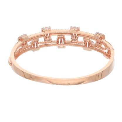 Sterling Silver 925 Double Layer Design Zirconia Rose Gold Plated Bangle - FKJBNGSL9482