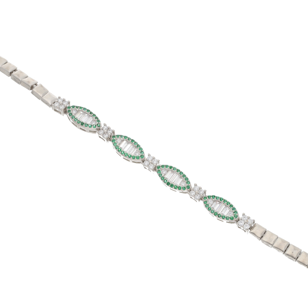 Sterling Silver 925 Classy Green Gems Zirconia Bracelets - FKJBRLSL9479