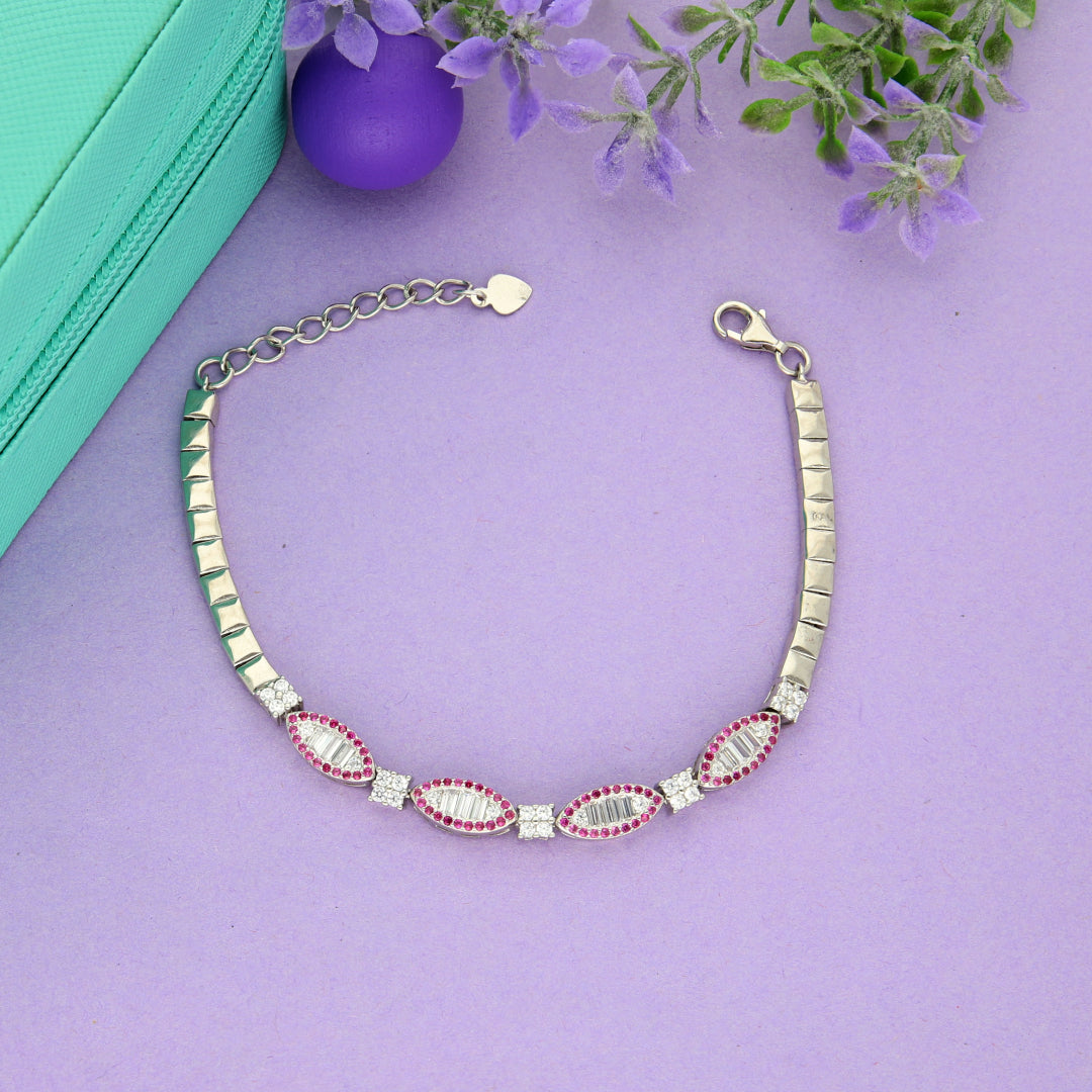 Sterling Silver 925 Classy Pink Gems Zirconia Bracelets- FKJBRLSL9480