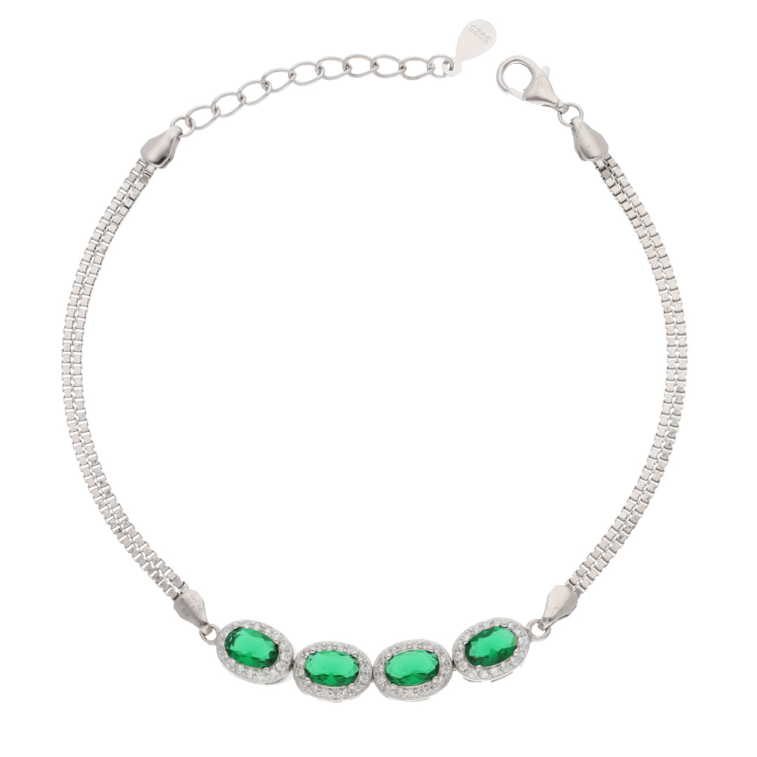 Sterling Silver 925 Classy Green Zirconia Bracelet - FKJBRLSL9487