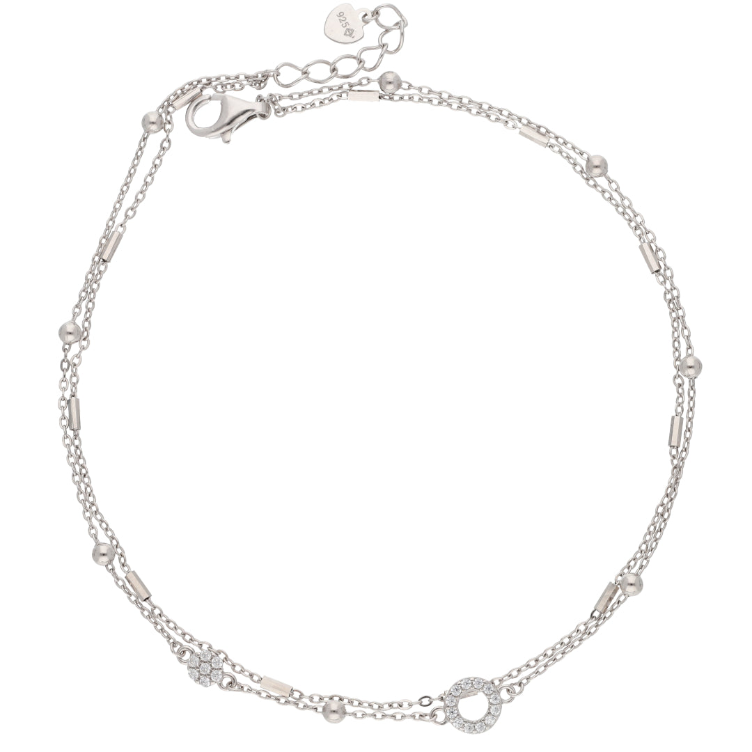 Sterling Silver 925 Hollow Round & Flower Shaped Anklets - FKJANKLSL9490