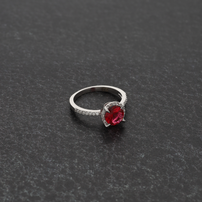 Sterling Silver 925 Faceted Red Topaz Women's Solitaire Ring - FKJRNSL8269