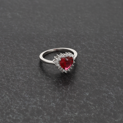 Sterling Silver 925 Faceted Red Topaz Women's Solitaire Ring - FKJRNSL8270