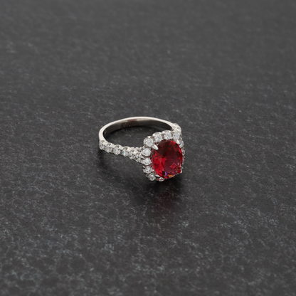 Sterling Silver 925 Faceted Red Topaz Women's Solitaire Ring - FKJRNSL8271