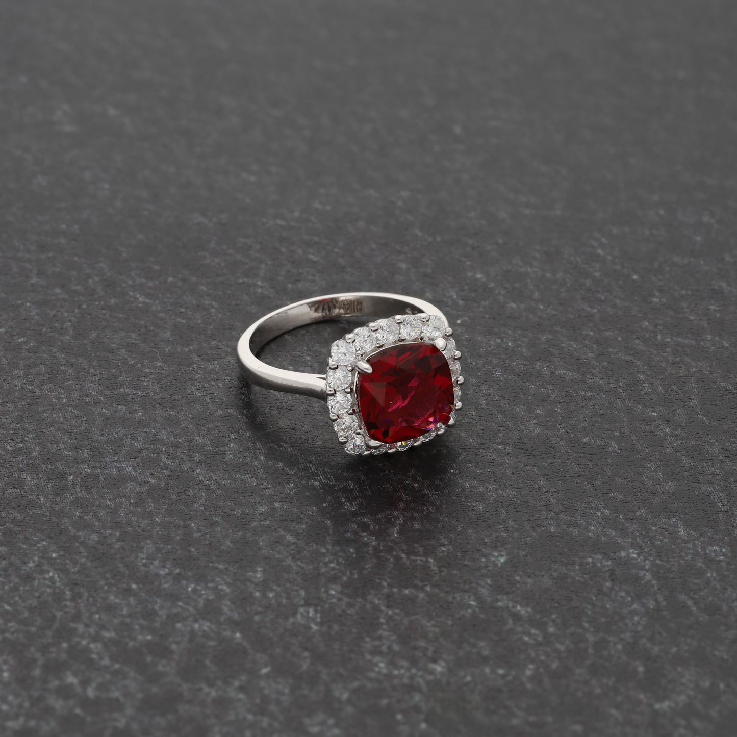 Sterling Silver 925 Faceted Red Topaz Women's Solitaire Ring - FKJRNSL8272