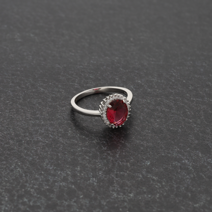 Sterling Silver 925 Faceted Red Topaz Women's Solitaire Ring - FKJRNSL8267