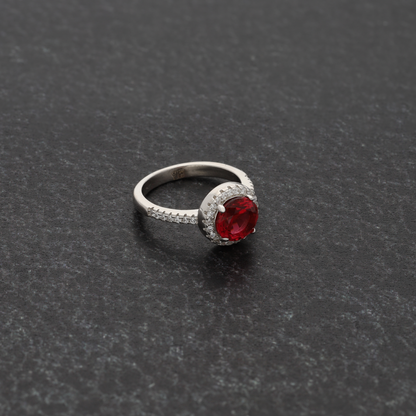 Sterling Silver 925 Faceted Red Topaz Women's Solitaire Ring - FKJRNSL8268