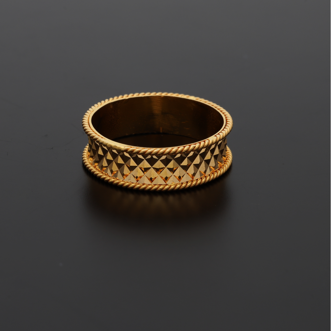 Gold Reflective Crossed Design Ring 21KT - FKJRN21K8865