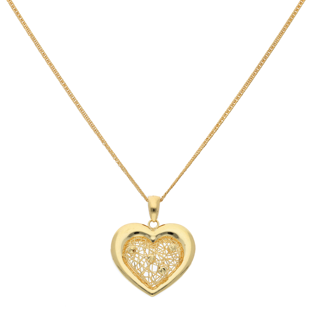 Gold Heart Shaped Pendant Set (Necklace, Earrings and Ring) 18KT - FKJNKLST18K8916