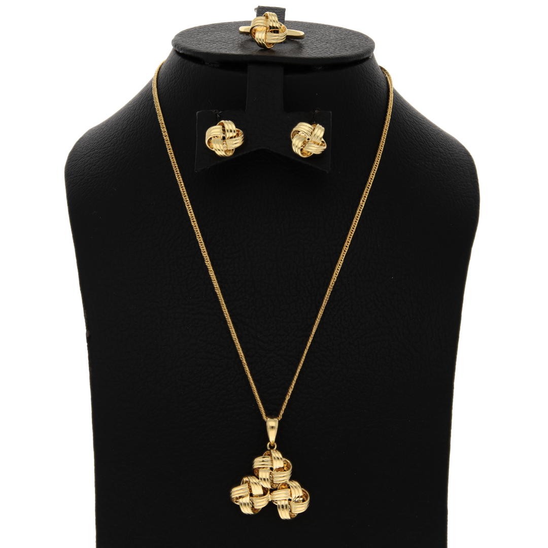 Gold Knot Shaped Pendant Set (Necklace, Earrings and Ring) 18KT - FKJNKLST18K8921