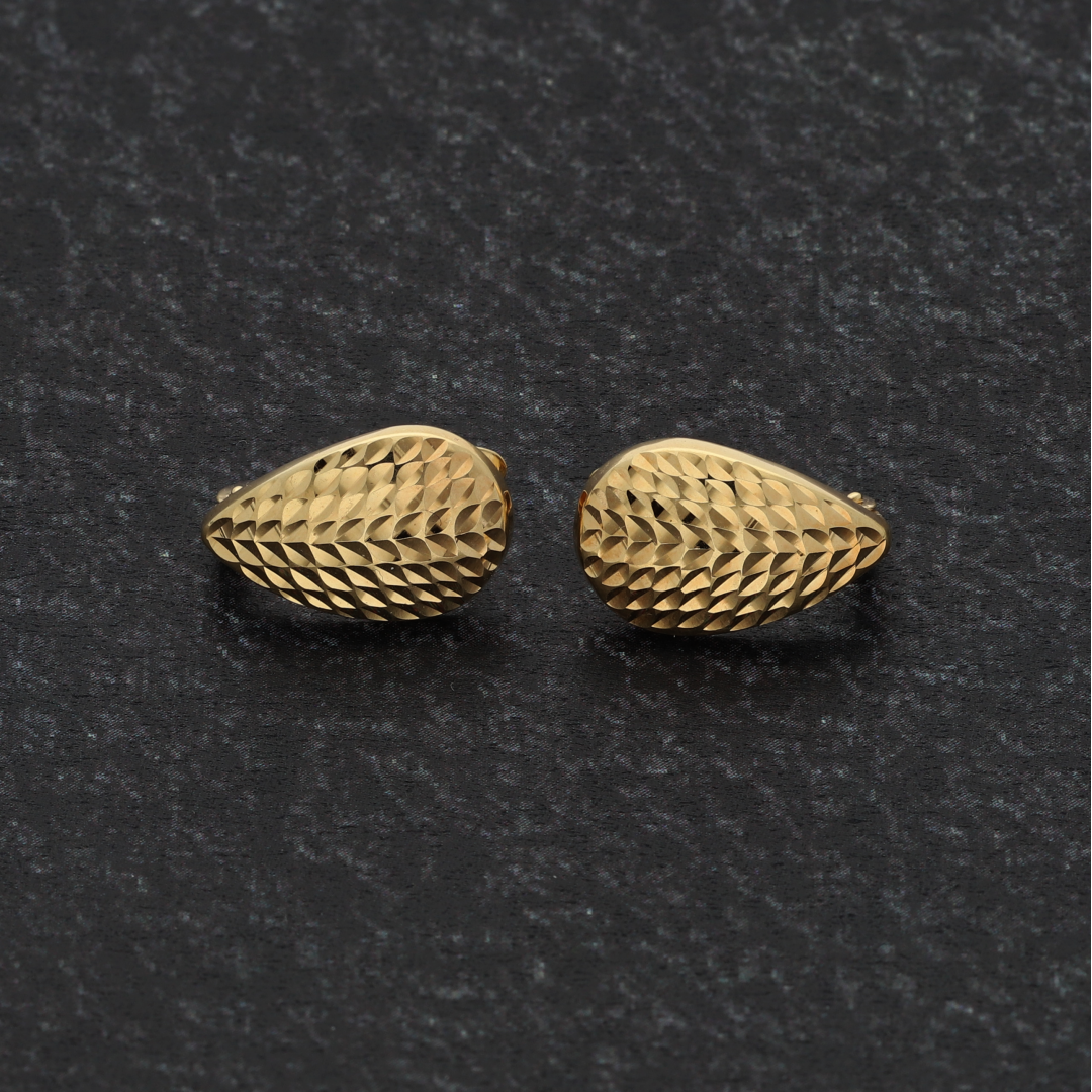 Gold Hammered Teardop Stud Earrings 18KT - FKJERN18K8923