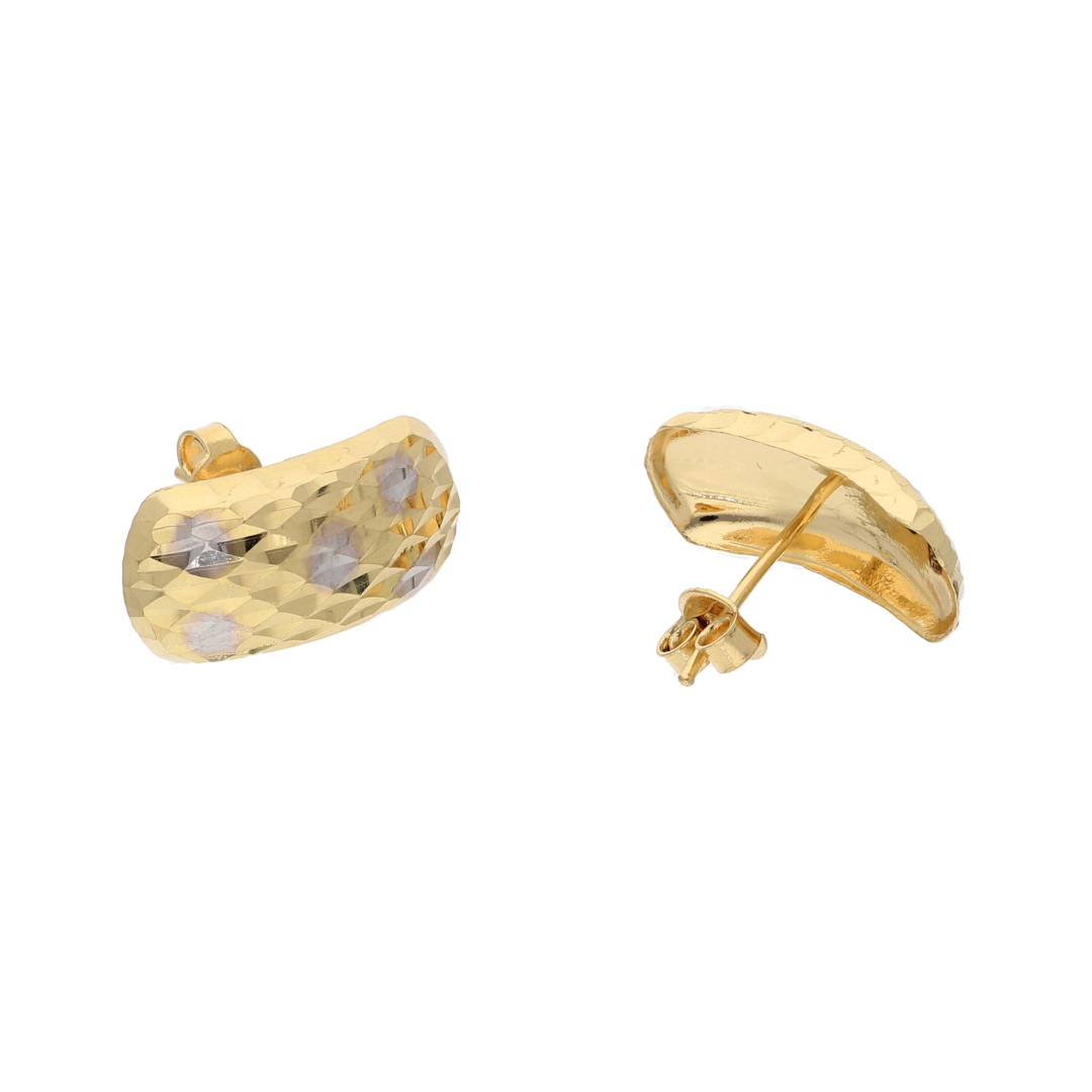 Gold Hammered Marquise Clip Earrings 18KT - FKJERN18K8933