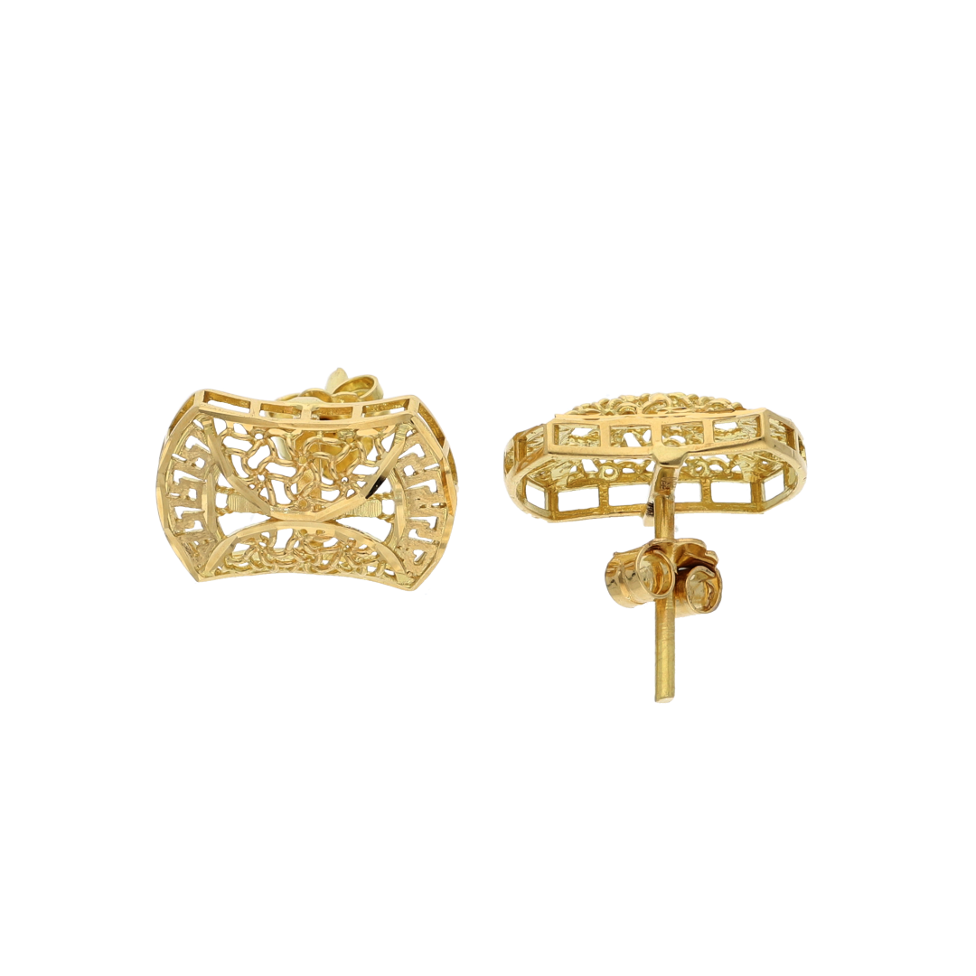 Gold Hammer Shaped Stud Clip Earrings 18KT - FKJERN18K8937