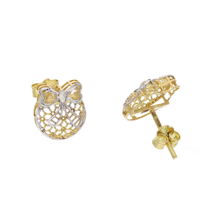 Gold Cute Owl Stud Clip Earrings 18KT - FKJERN18K8935