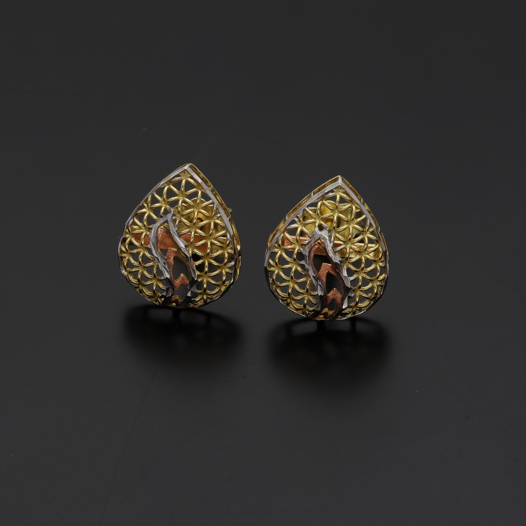 Gold Drop Shaped Design Clip Earrings 18KT - FKJERN18K8940