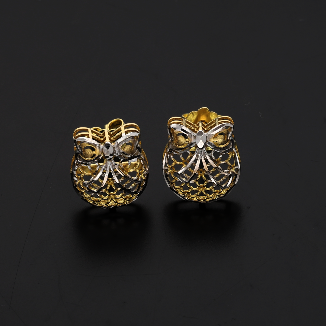 Gold Cute Owl Stud Clip Earrings 18KT - FKJERN18K8935