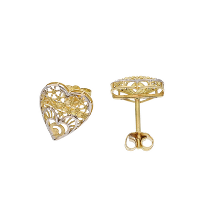 Gold Heart Shaped Stud Clip Earrings 18KT - FKJERN18K8936