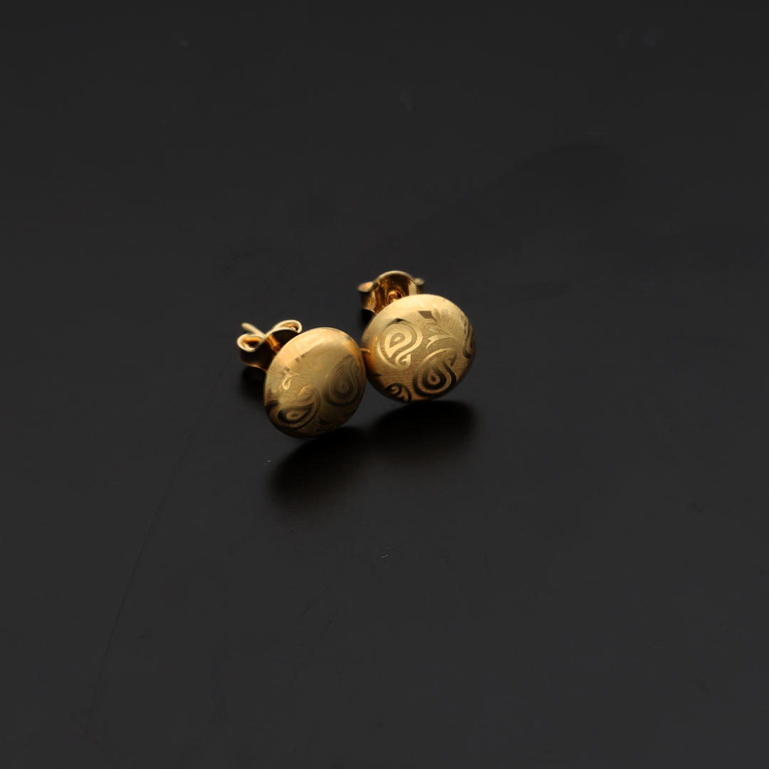 Gold Round Shaped Design Earrings 18KT - FKJERN18K8945