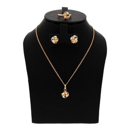 Gold Knot Shaped Pendant Set (Necklace, Earrings and Ring) 18KT - FKJNKLST18K8949