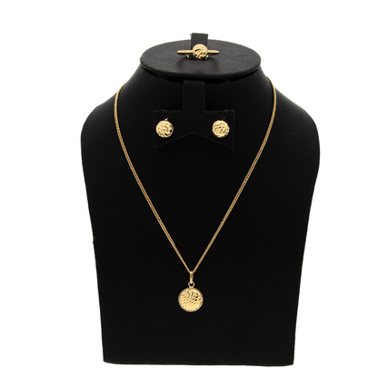 Gold Round Shaped Stud Pendant Set (Necklace, Earrings and Ring) 18KT - FKJNKLST18K8946