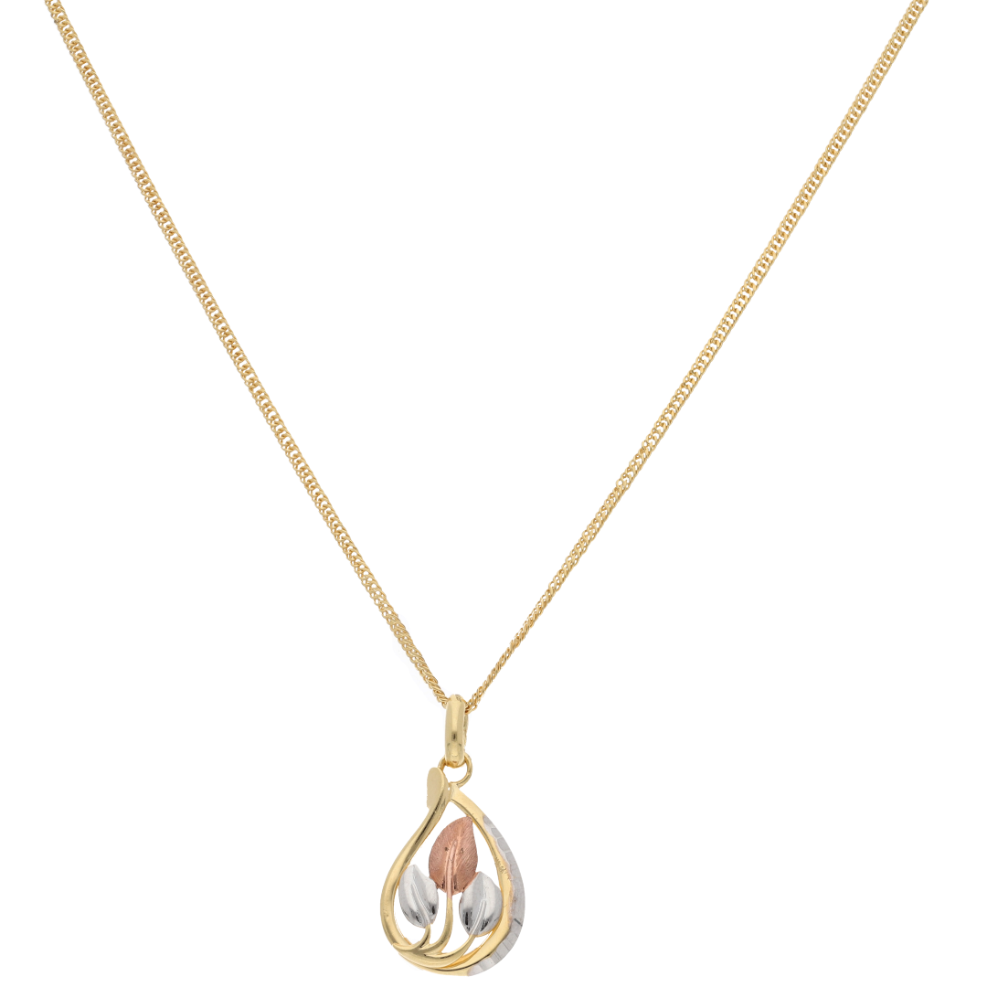 Gold Leaf Shaped Design Pendant Set (Necklace, Earrings and Ring) 18KT - FKJNKLST18K8947