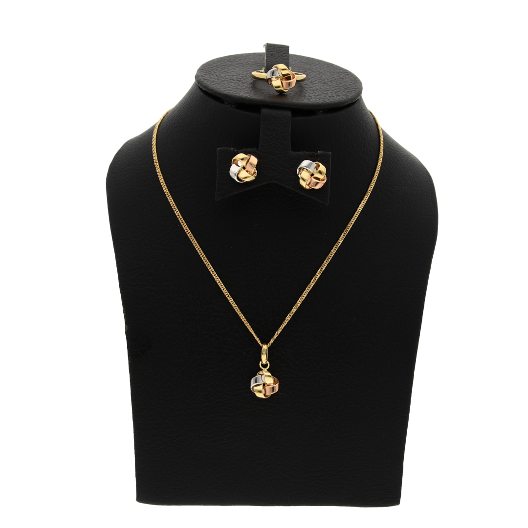 Gold Knot Shaped Pendant Set (Necklace, Earrings and Ring) 18KT - FKJNKLST18K8950