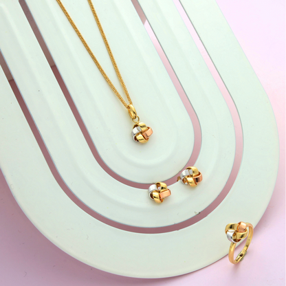 Gold Knot Shaped Pendant Set (Necklace, Earrings and Ring) 18KT - FKJNKLST18K8950