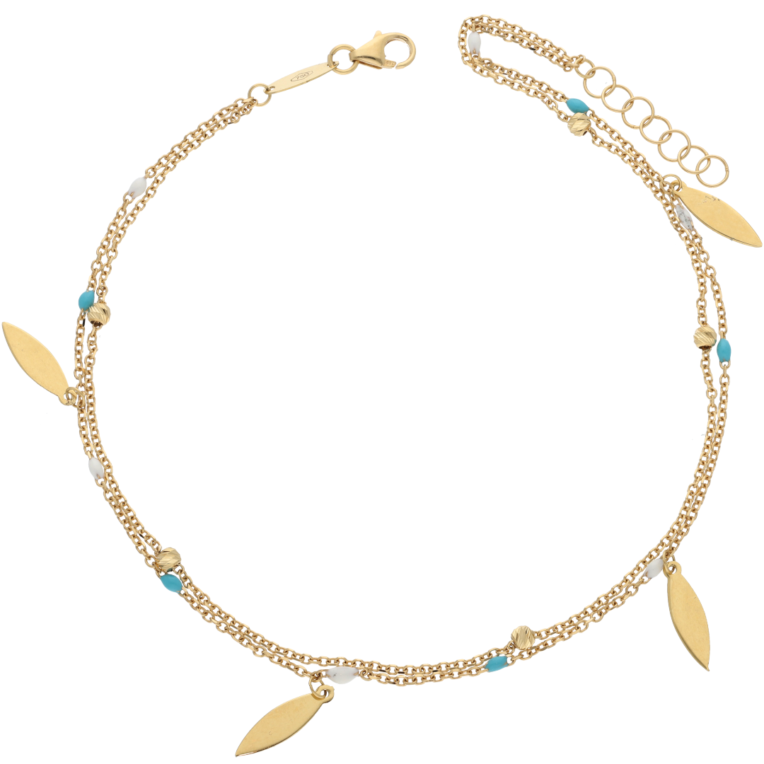 Gold Hanging Leaf Shaped Anklet 18KT - FKJANKL18K9033