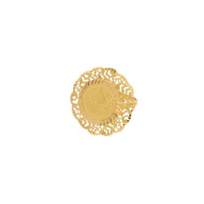 Gold Round Flower Shaped Ring 21KT - FKJRN21K9045