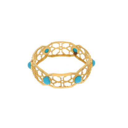 Gold Hollow Flower Turquoise Design Ring 21KT - FKJRN21K9051