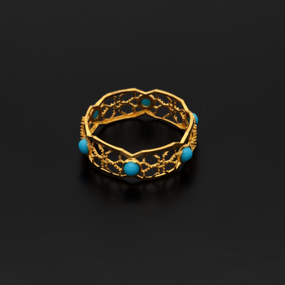 Gold Hollow Flower Turquoise Design Ring 21KT - FKJRN21K9051