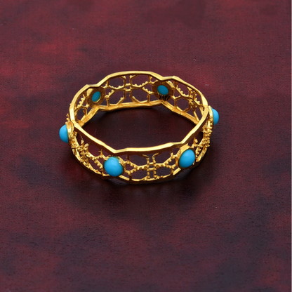 Gold Hollow Flower Turquoise Design Ring 21KT - FKJRN21K9051